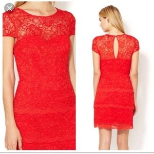 Cynthia Steffe red ruffle lace dress size 10